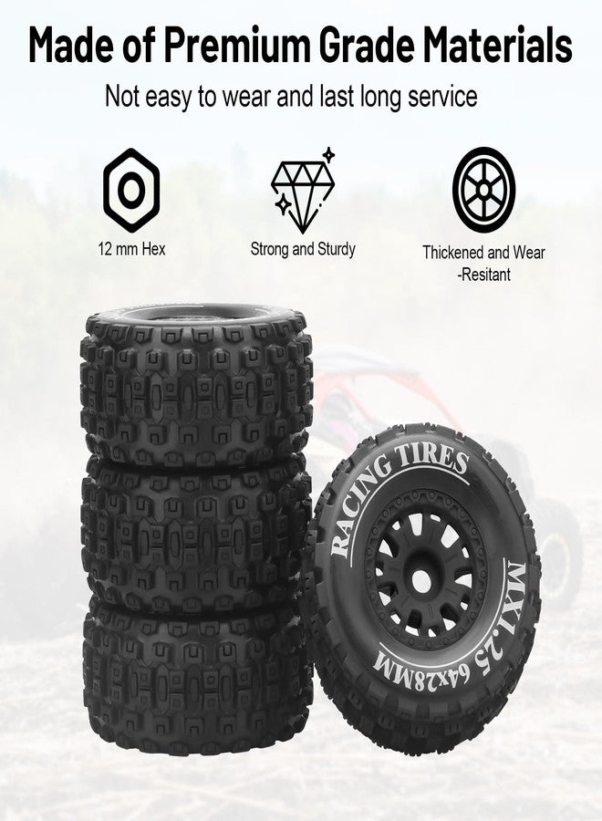 daitoku 12mm Hex RC On/Off Road Tires, daitoku RC Car Tires and Wheels for 1/14 1/16 1/18 Traxxas ARRMA Mojave GROM 223S 4x4 RTR MJX Hyper Go 14301 14302 14303 Tamiya Kyosho HPI - Style C (Black) - Image 3